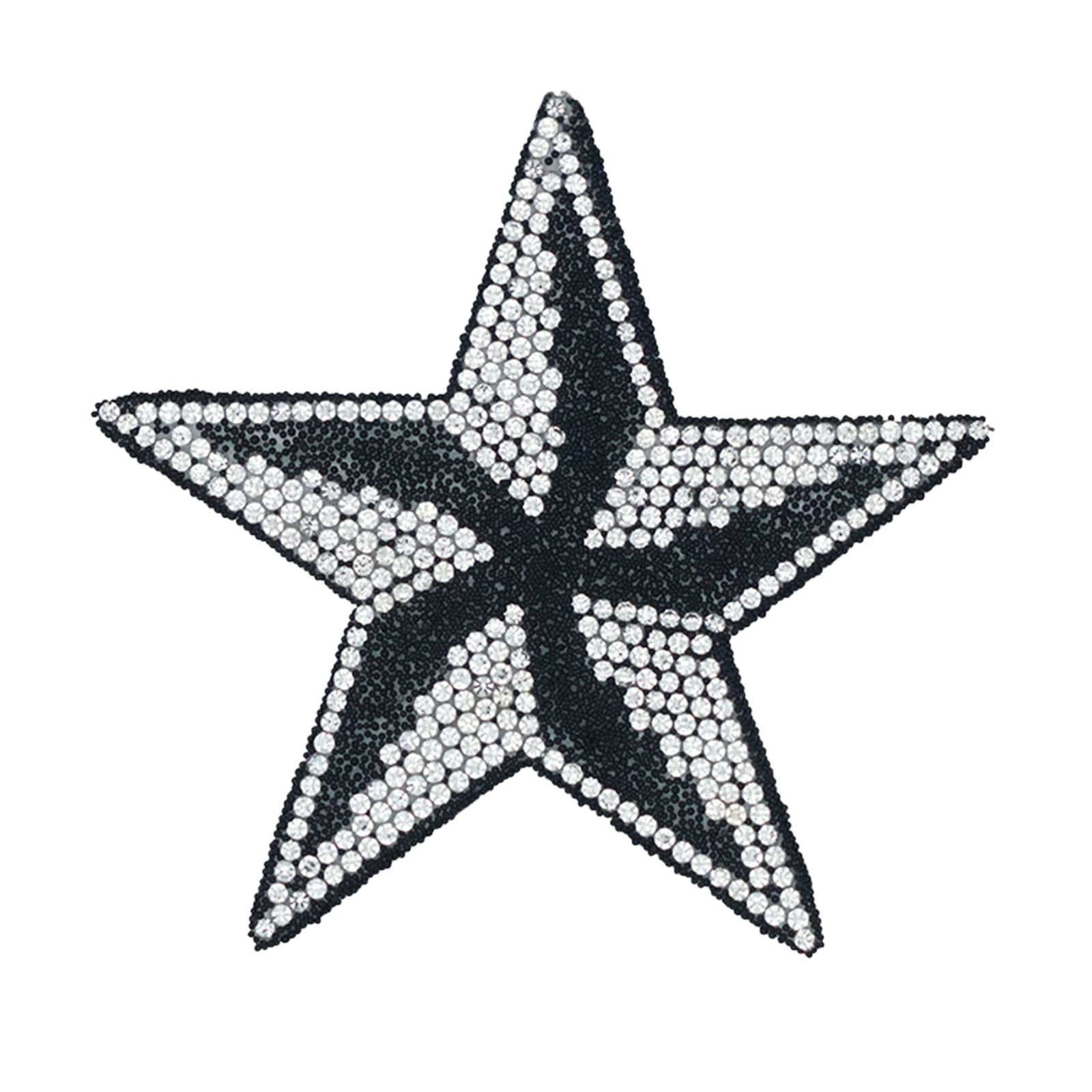 6Pcs Star Shape Rhinestone Patches Iron On Sew On for Clothes Bags Black