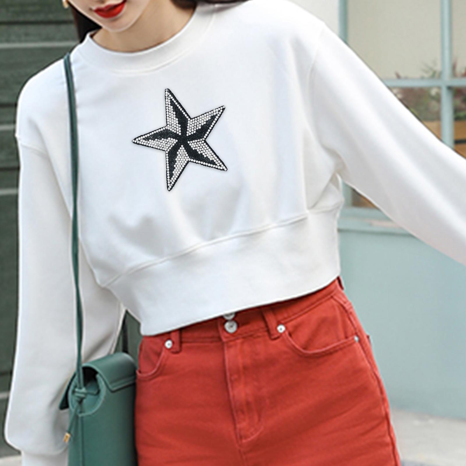 6Pcs Star Shape Rhinestone Patches Iron On Sew On for Clothes Bags Black