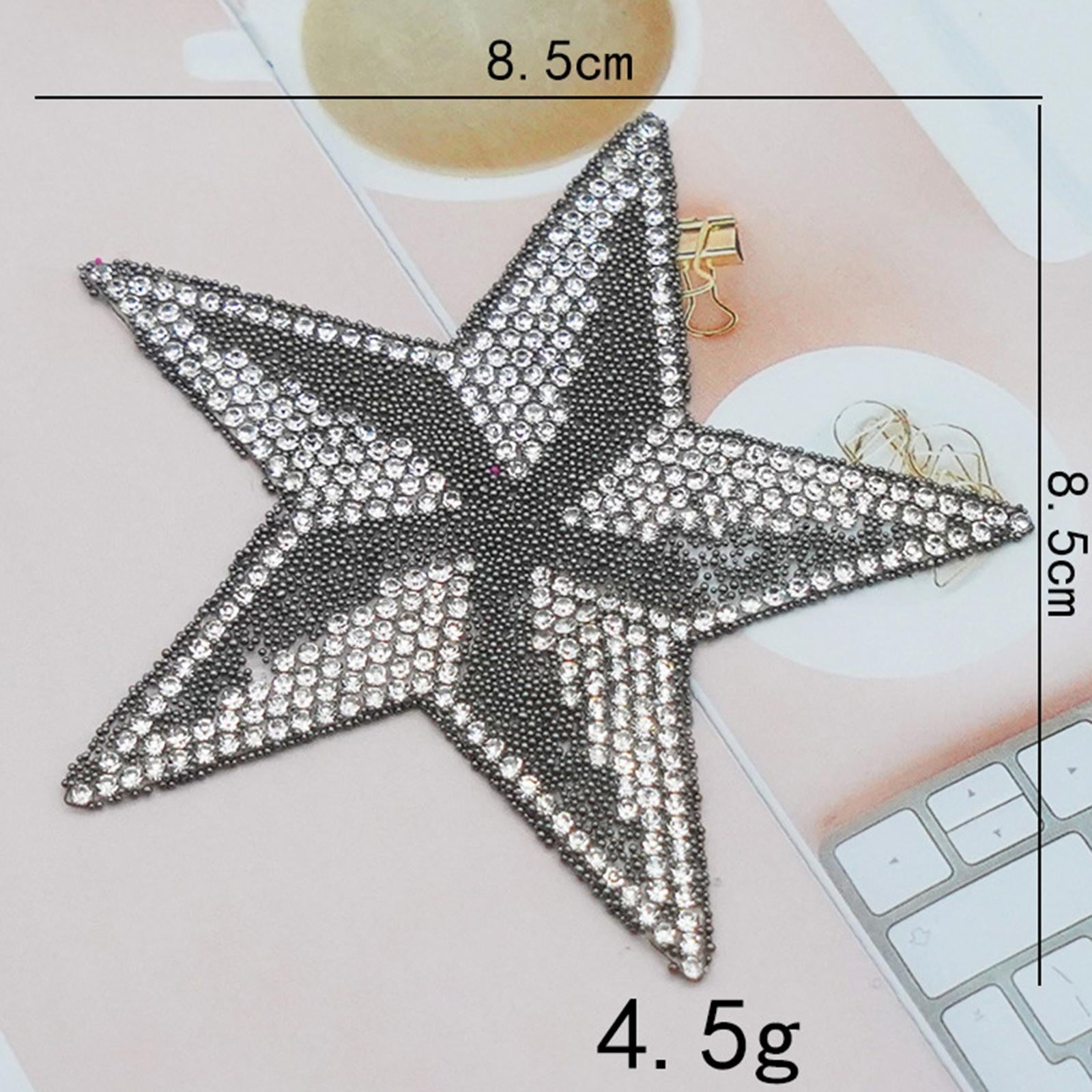 6Pcs Star Shape Rhinestone Patches Iron On Sew On for Clothes Bags Dark grey