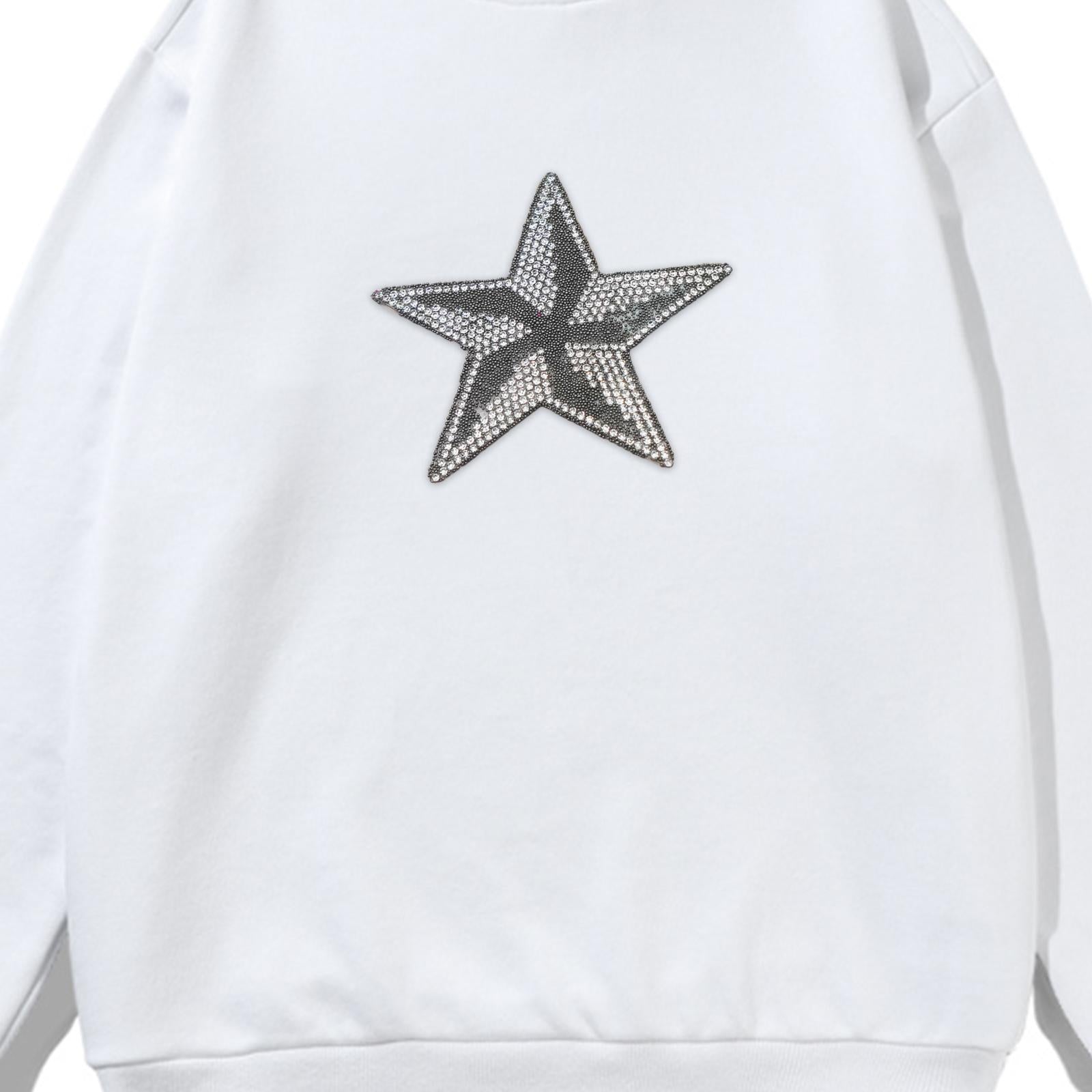 6Pcs Star Shape Rhinestone Patches Iron On Sew On for Clothes Bags Dark grey