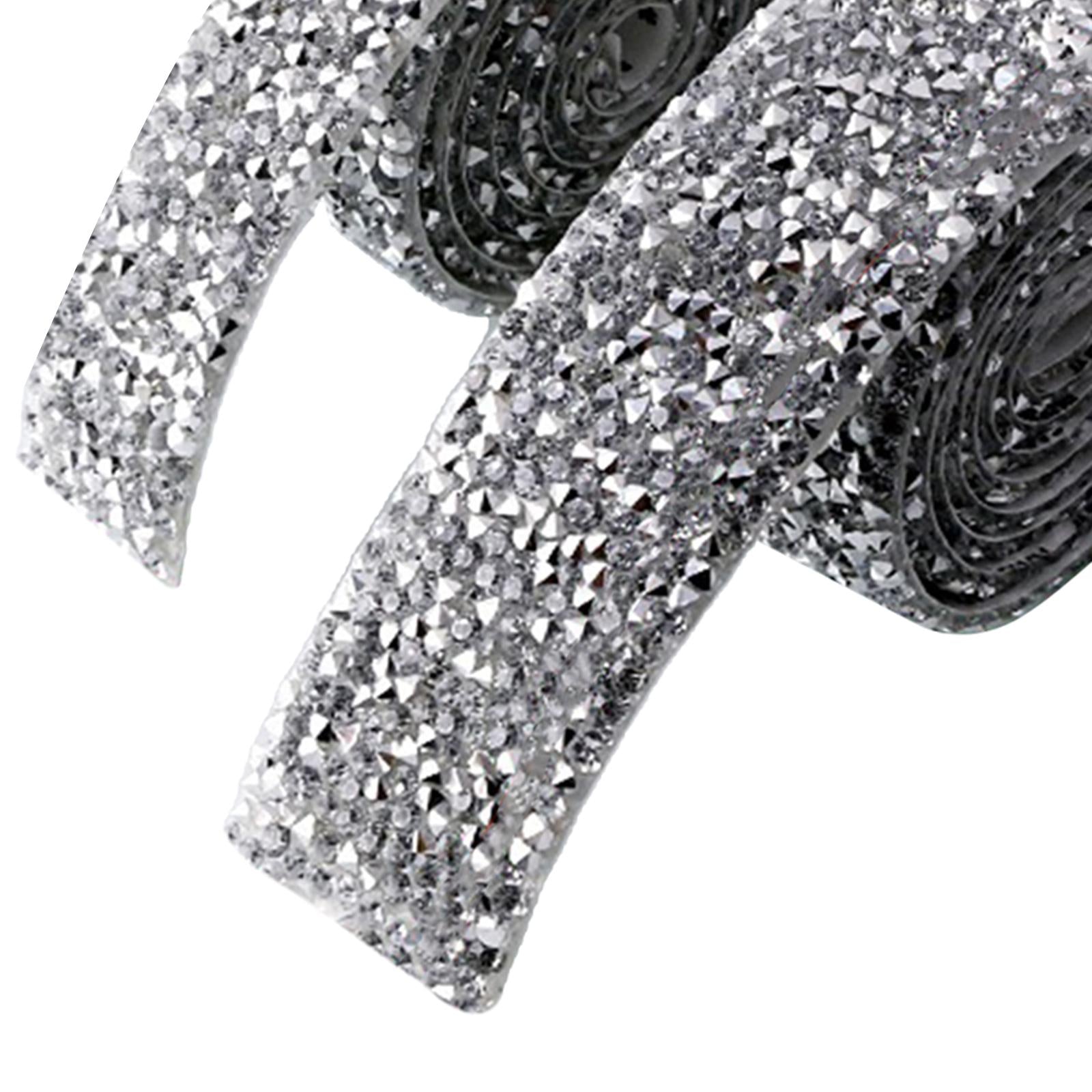 4 Rolls Adhesive Hotfix Rhinestones Tape Crystal Ribbon Trim Wedding Silver