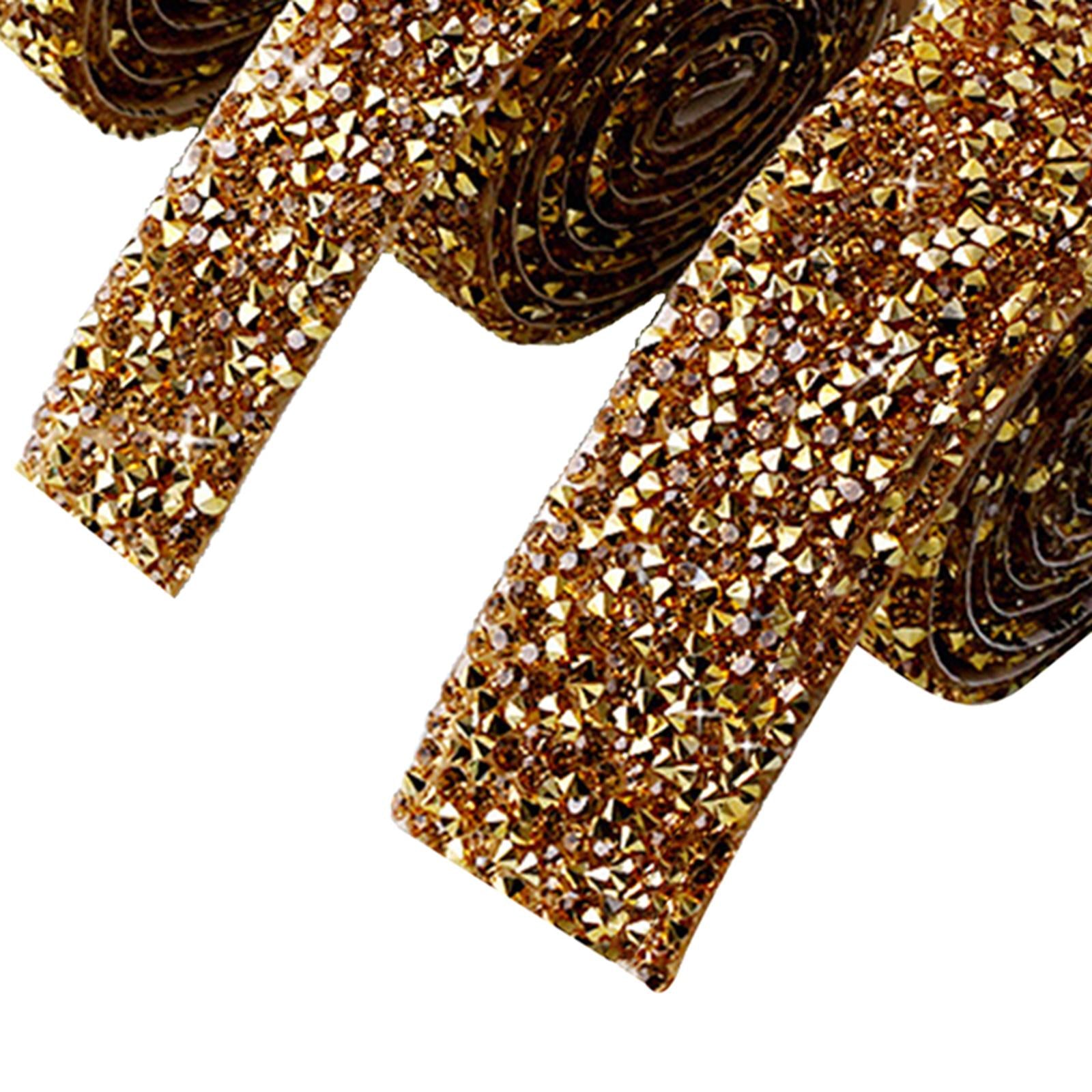 4 Rolls Adhesive Hotfix Rhinestones Tape Crystal Ribbon Trim Wedding Golden