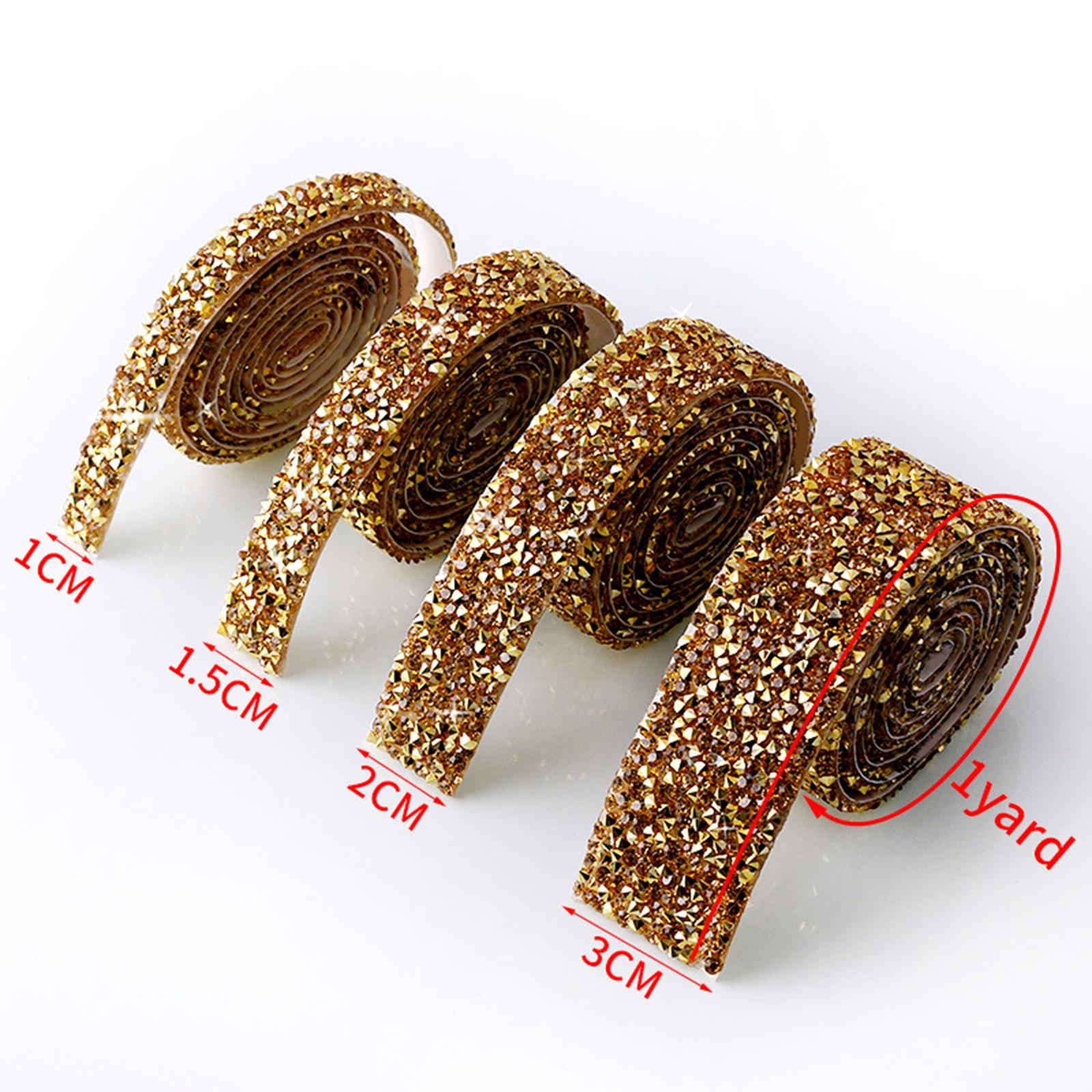 4 Rolls Adhesive Hotfix Rhinestones Tape Crystal Ribbon Trim Wedding Golden
