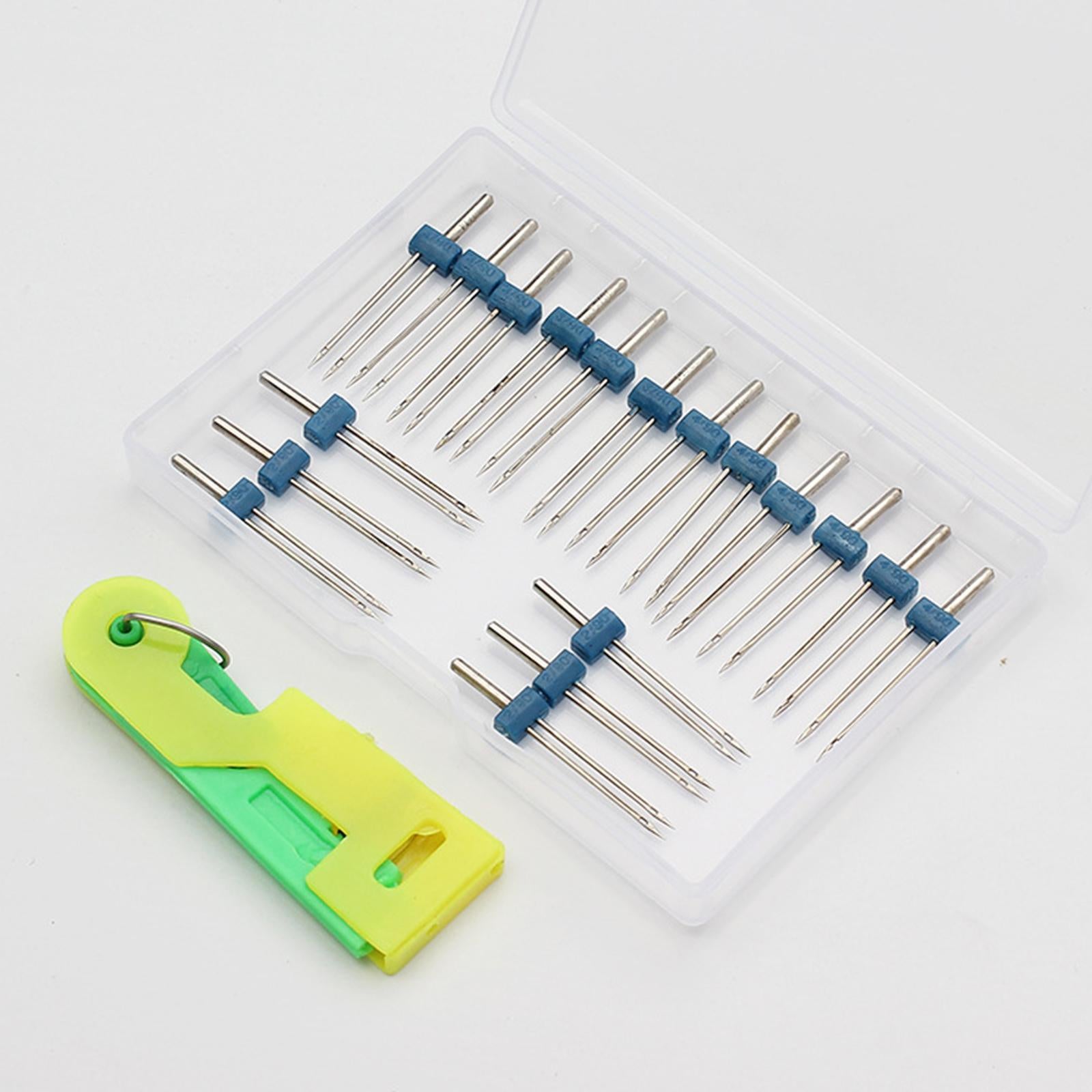 18x Twin Needles Pins with Storage Box Home Knitting Sewing Elderly threader