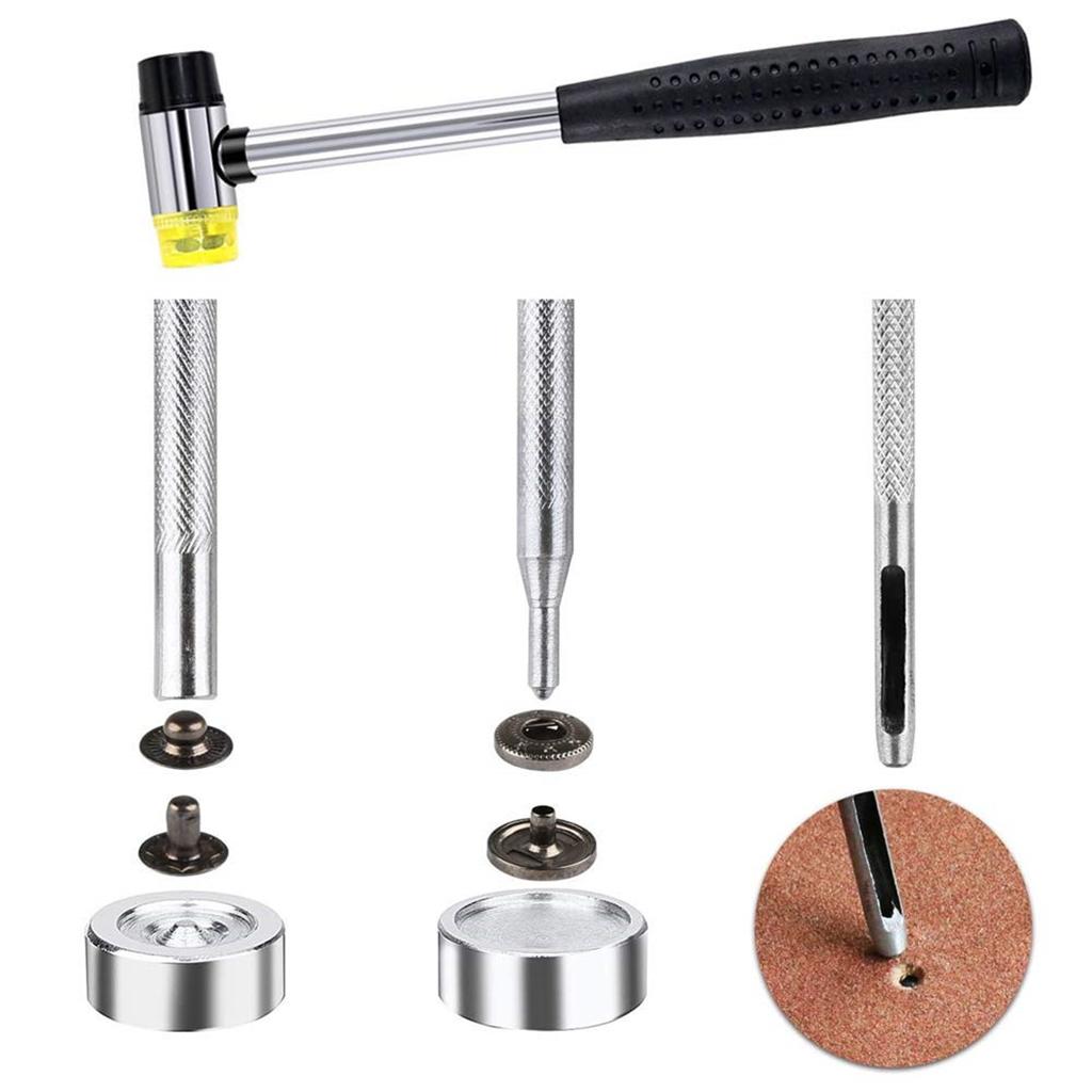 120 Set Leather Snap Fasteners Kit with Hammer Fixing Tools Tool Box Durable