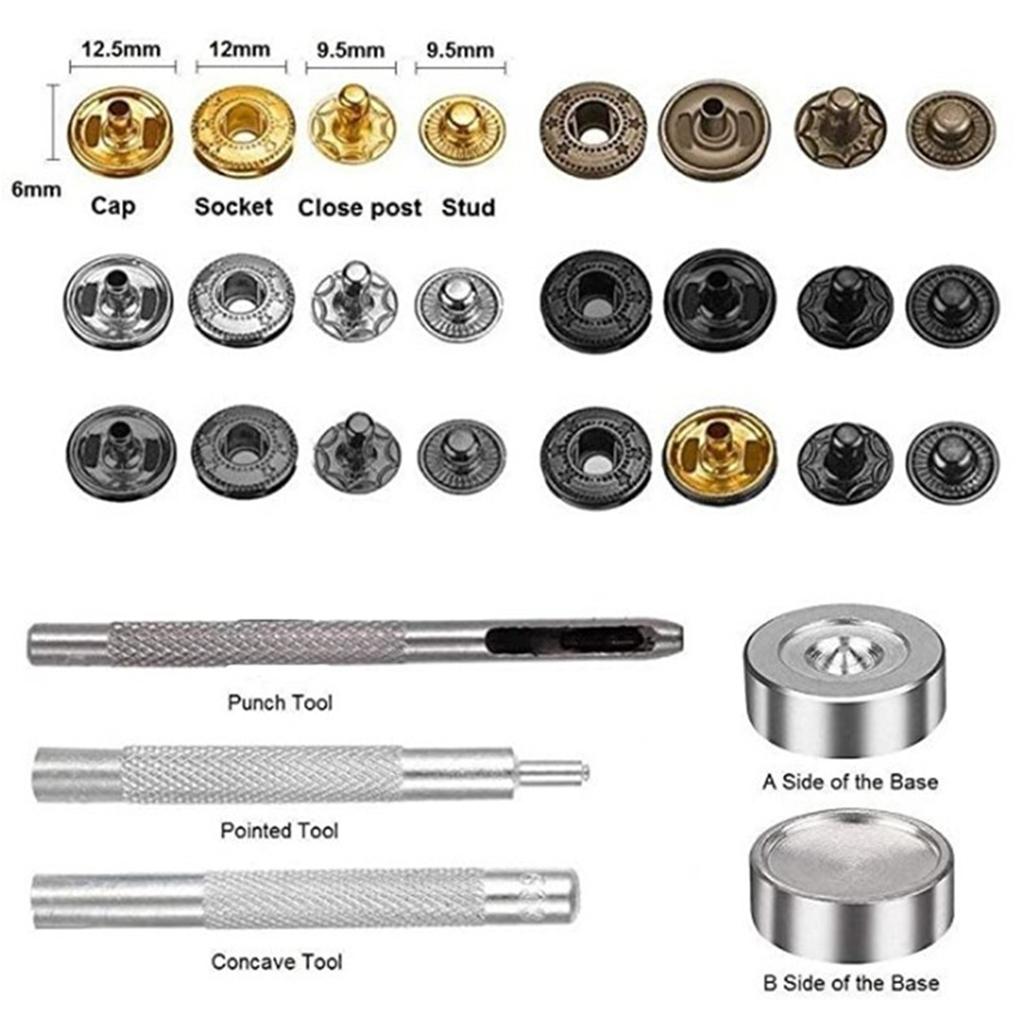 120 Set Leather Snap Fasteners Kit with Hammer Fixing Tools Tool Box Durable