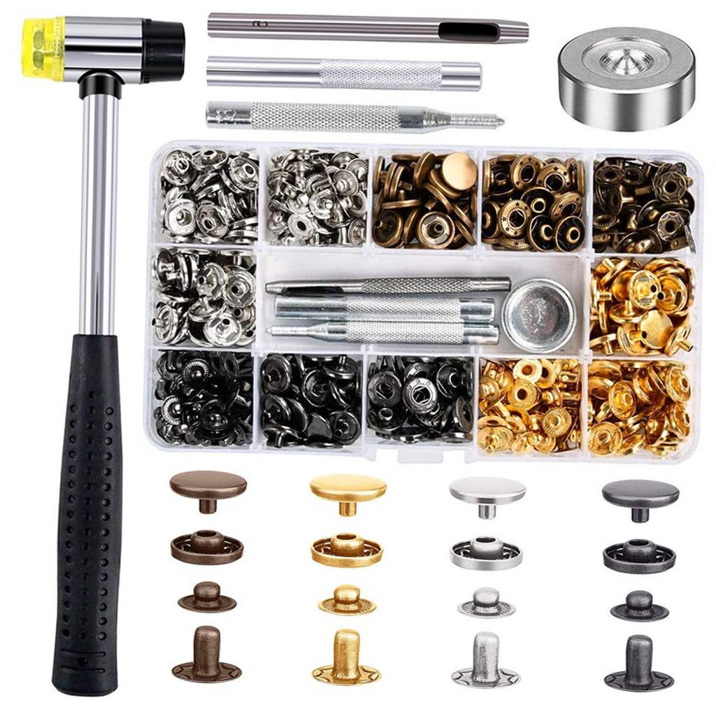 120 Set Leather Snap Fasteners Kit with Hammer Fixing Tools Tool Box Durable