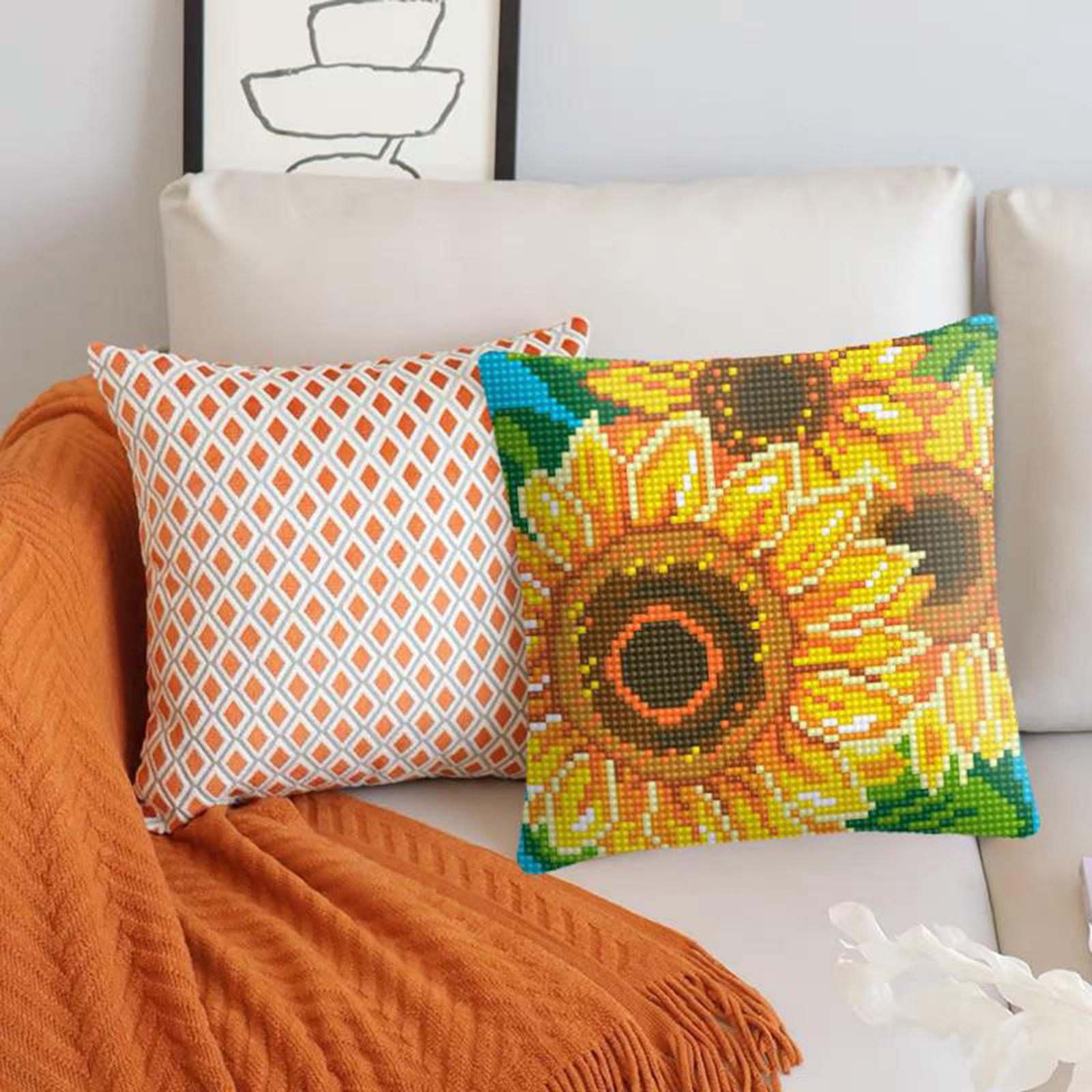 Embroidery Pillow Covers Kit DIY Home Decor for Beginners Kids Yellow flower