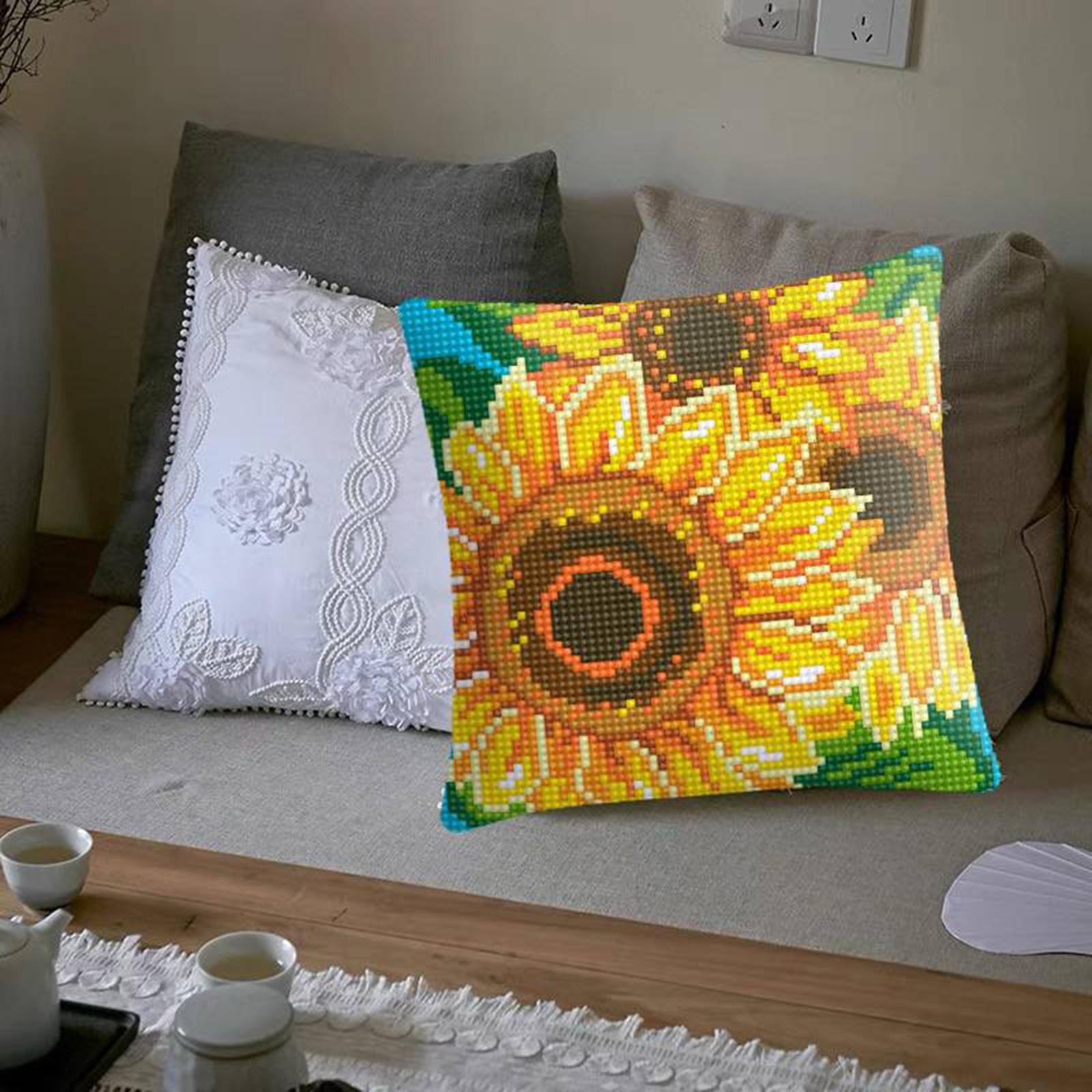 Embroidery Pillow Covers Kit DIY Home Decor for Beginners Kids Yellow flower