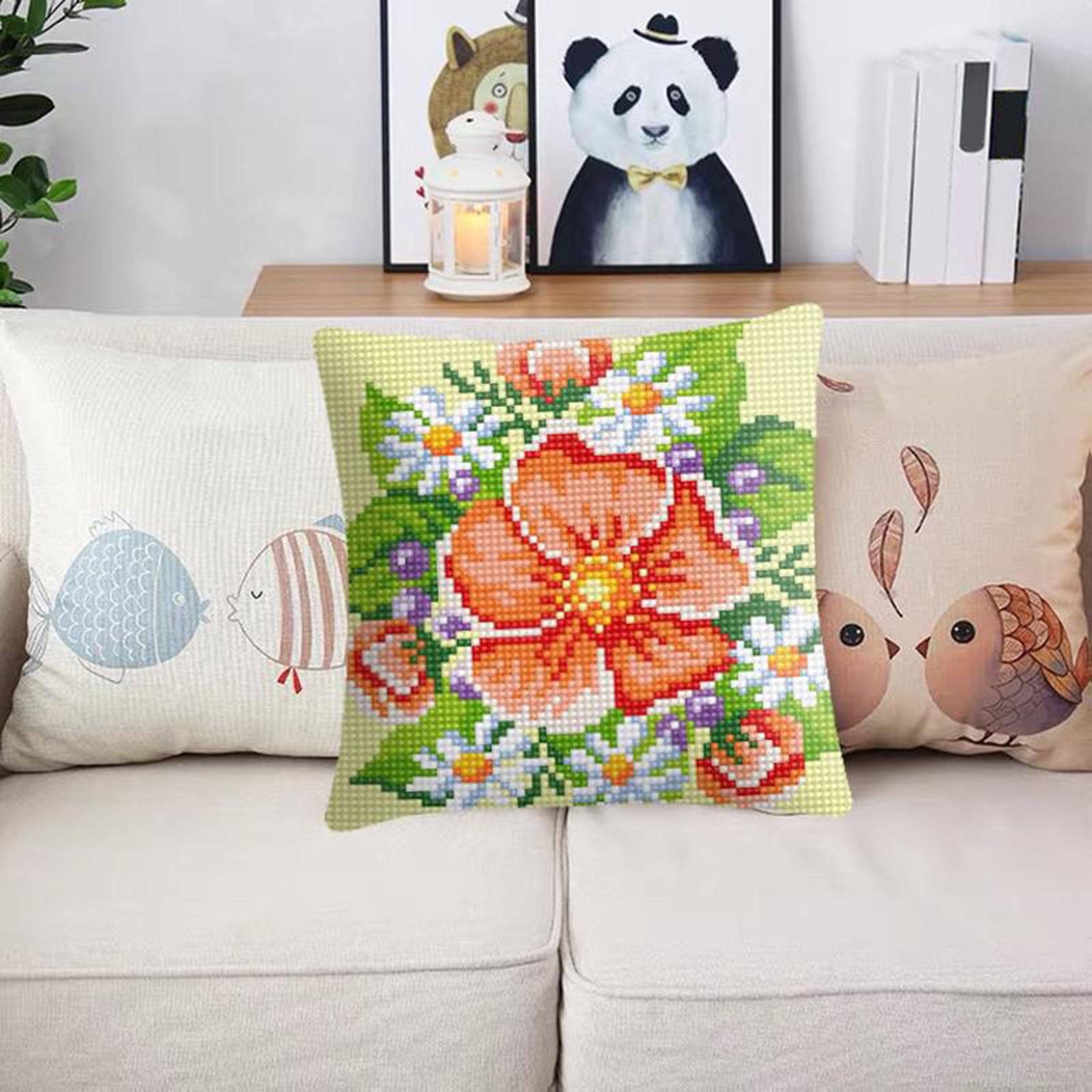Embroidery Pillow Covers Kit DIY Home Decor for Beginners Kids Flower