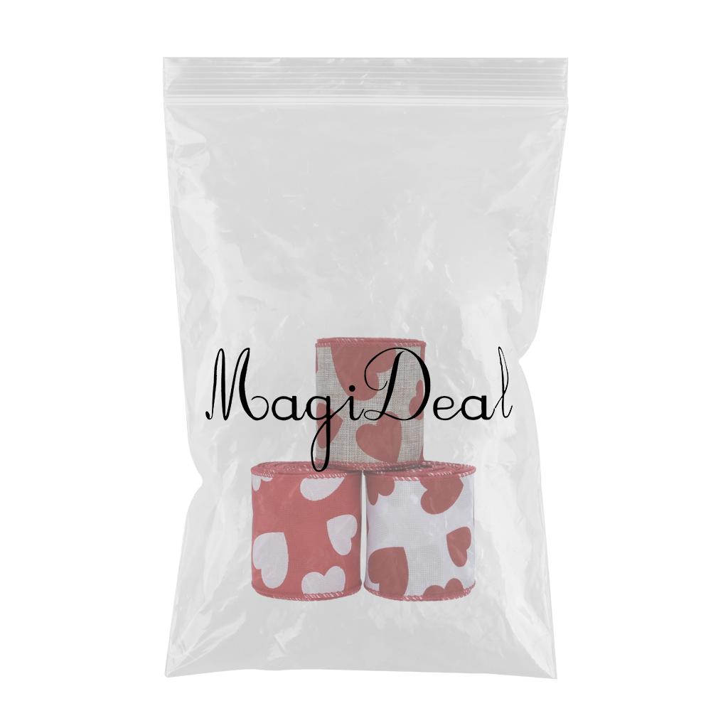 Valentine's Day Assorted Heart Printed Ribbons for DIY Holiday Wedding 3 Rolls