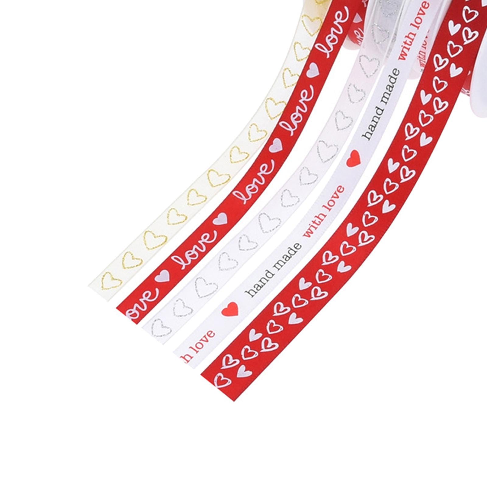 Valentine's Day Assorted Heart Printed Ribbons for DIY Holiday Wedding 5 Rolls