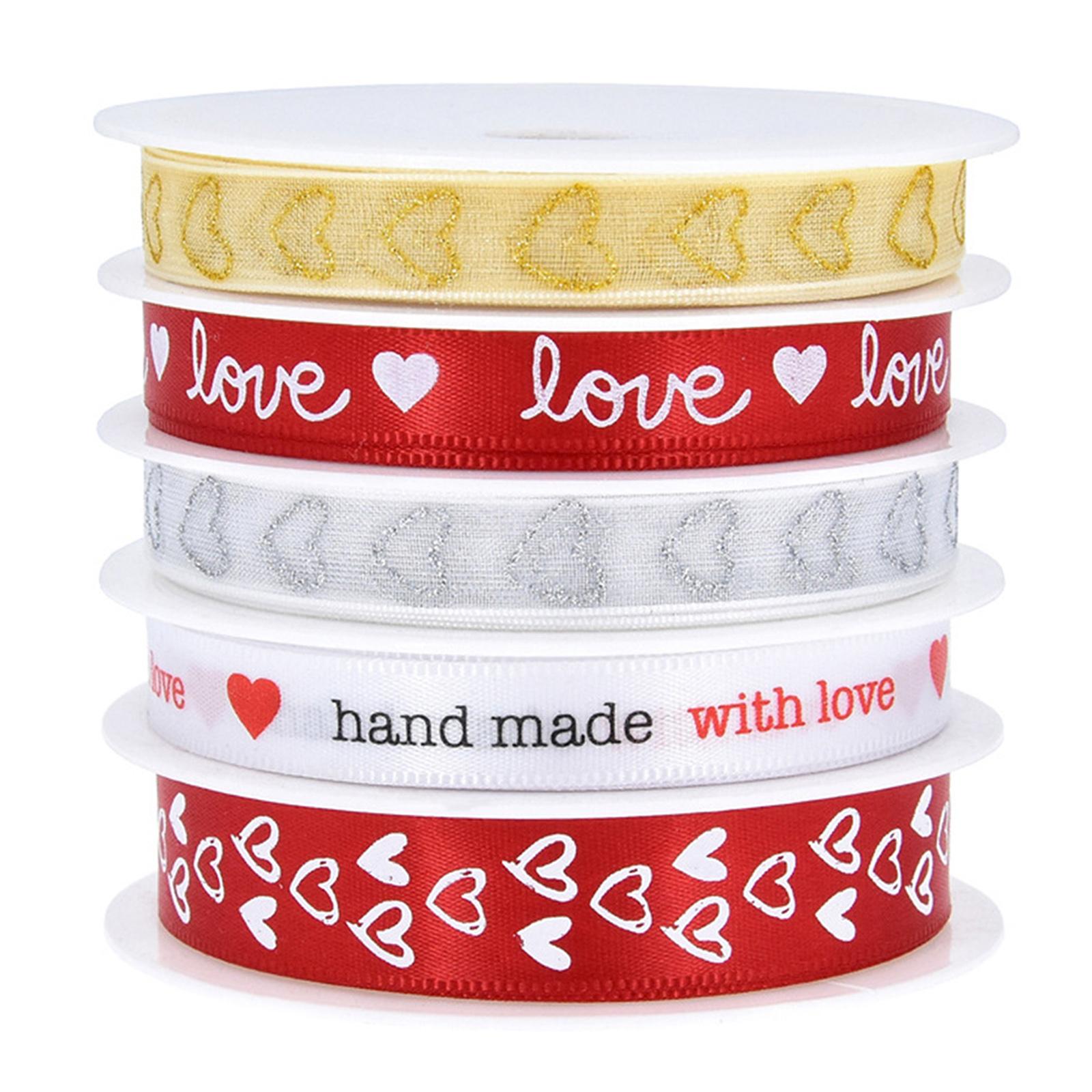 Valentine's Day Assorted Heart Printed Ribbons for DIY Holiday Wedding 5 Rolls