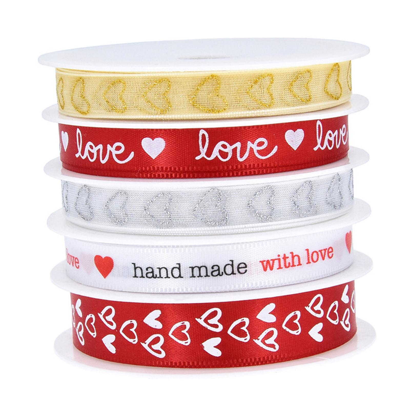 Valentine's Day Assorted Heart Printed Ribbons for DIY Holiday Wedding 5 Rolls