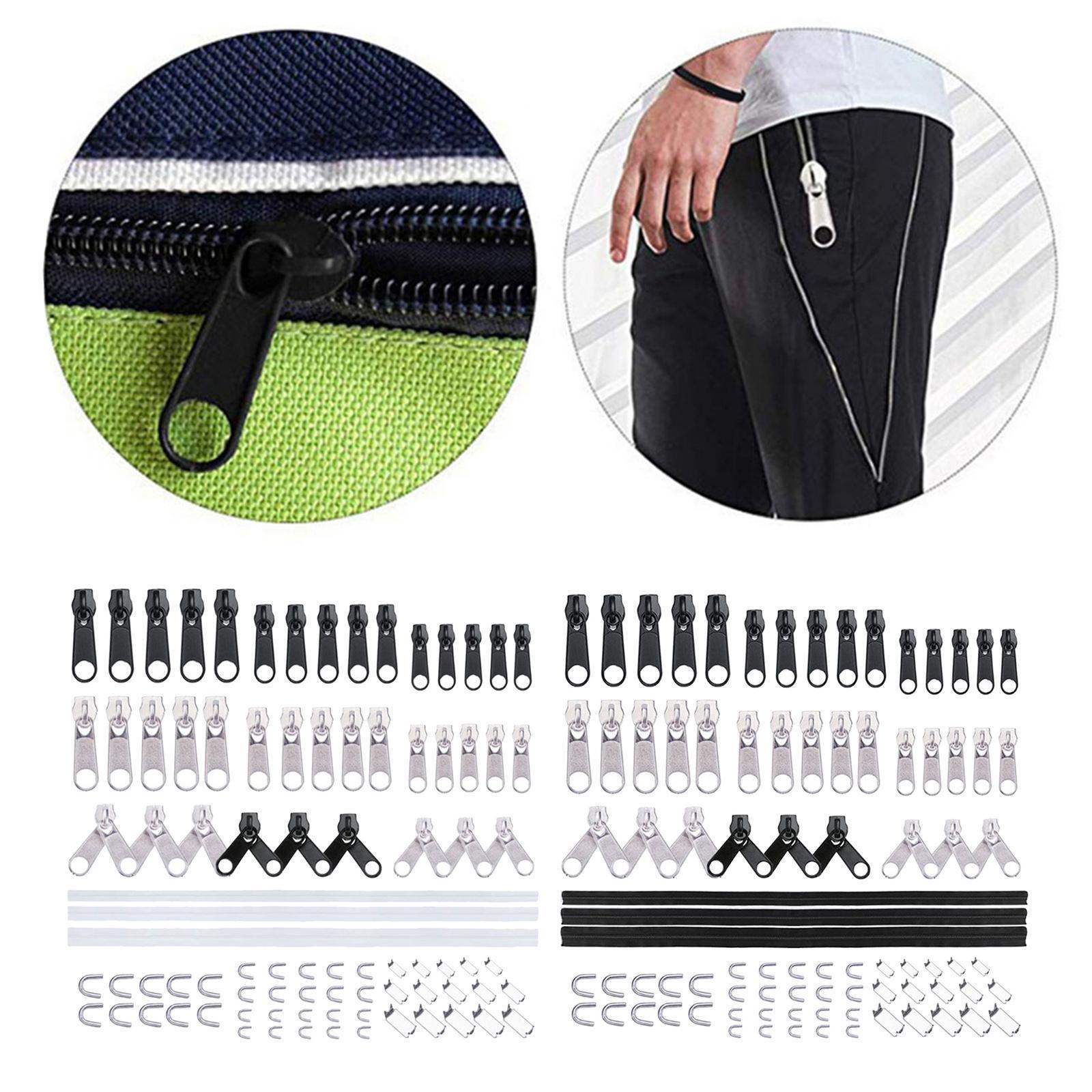 87 Pieces Nylon Zipper Repair Kit Zipper Heads Coat Replacement White zipper