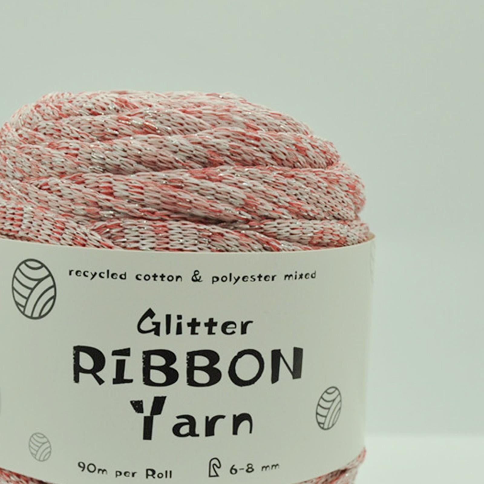 Glitter Ribbon Yarn 90M Handmade DIY Bag Blanket Hand-Knitted Material Pink