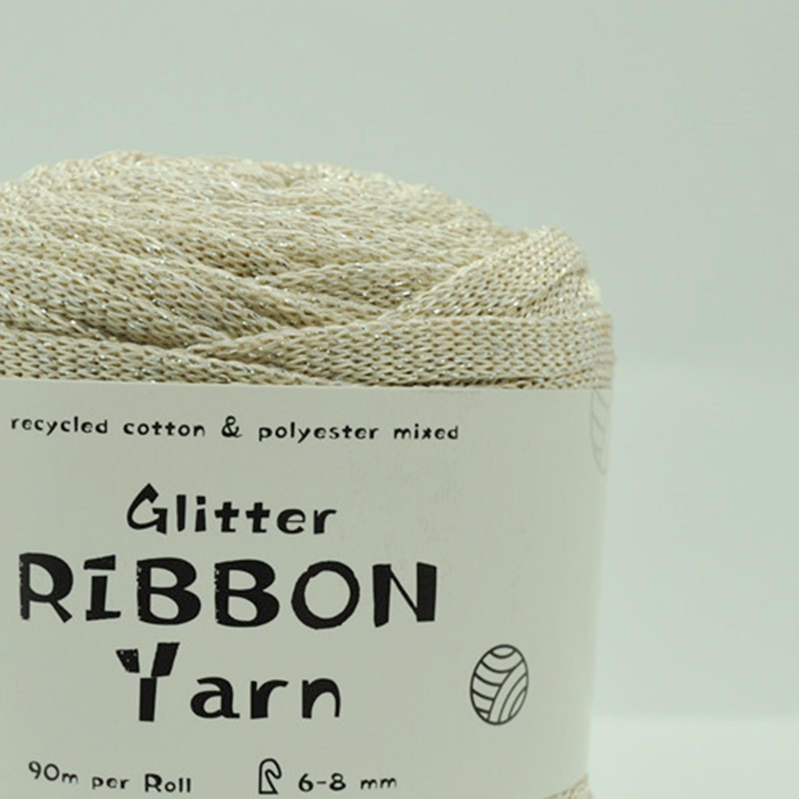 Glitter Ribbon Yarn 90M Handmade DIY Bag Blanket Hand-Knitted Material White