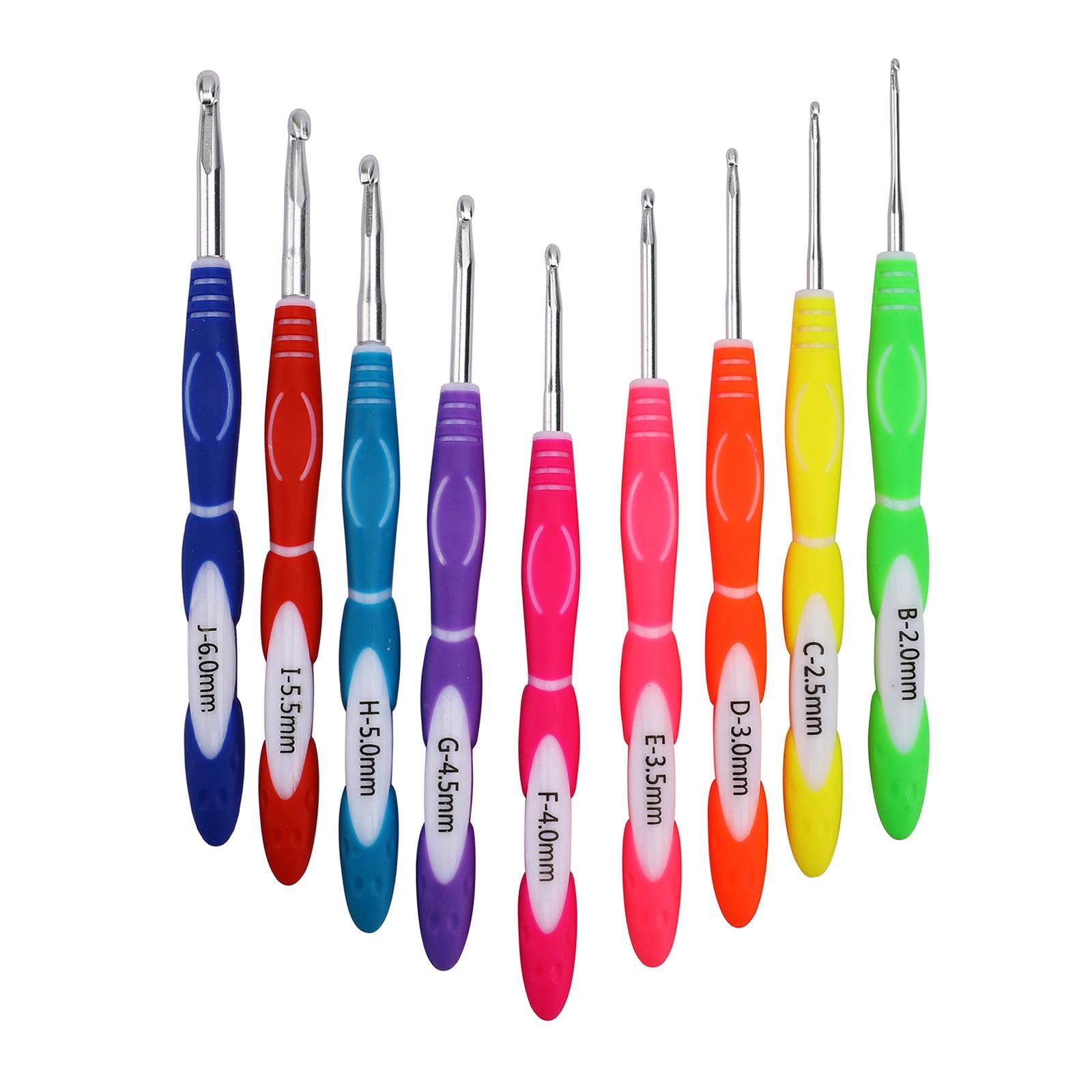 9Pcs TPR Aluminium Crochet Hooks Needle Yarn Knitting Hook 2-6mm Sewing Tool F