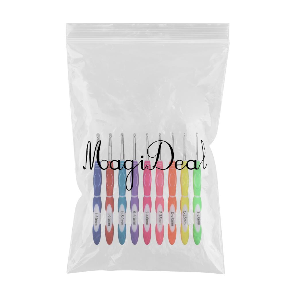 9Pcs TPR Aluminium Crochet Hooks Needle Yarn Knitting Hook 2-6mm Sewing Tool F
