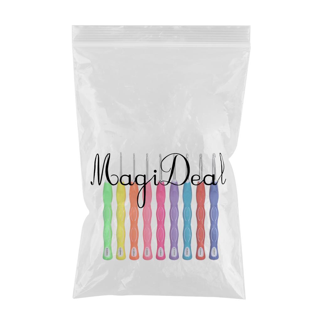 9Pcs TPR Aluminium Crochet Hooks Needle Yarn Knitting Hook 2-6mm Sewing Tool E
