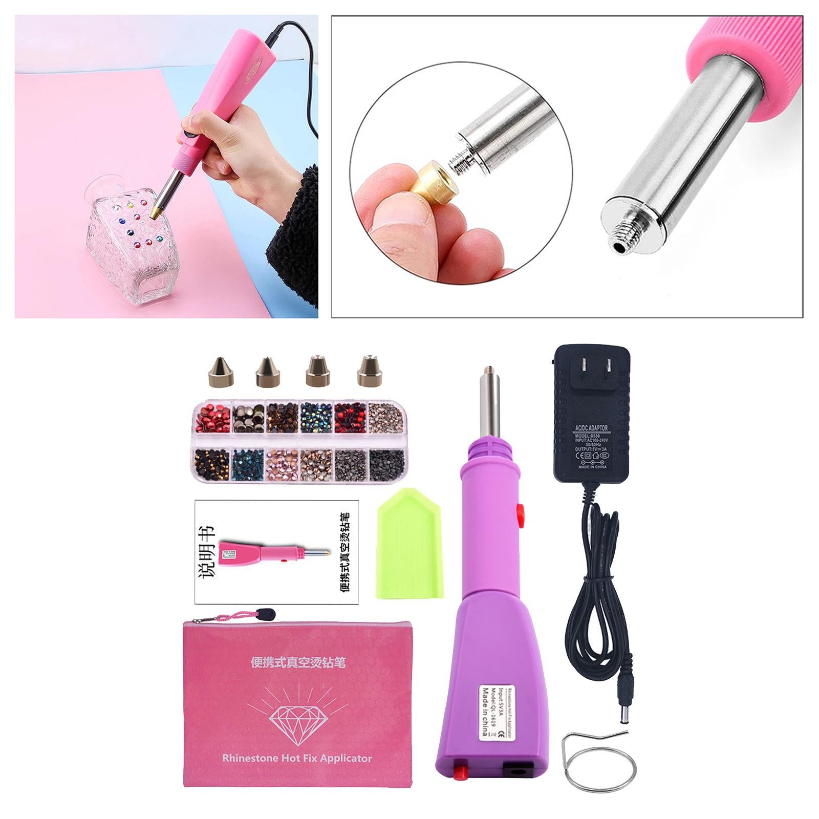 Hotfix Applicator Kit Wand Hot Fix Rhinestone Iron On for Nails Decor Purple