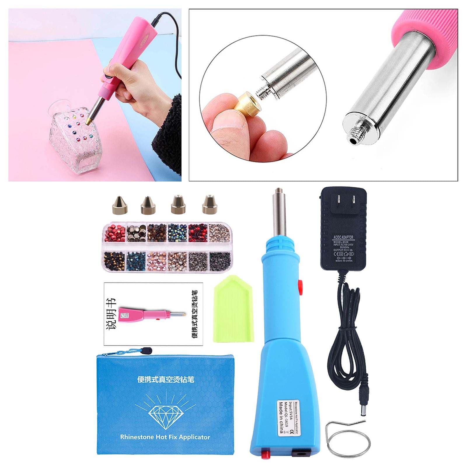 Hotfix Applicator Kit Wand Hot Fix Rhinestone Iron On for Nails Decor Blue