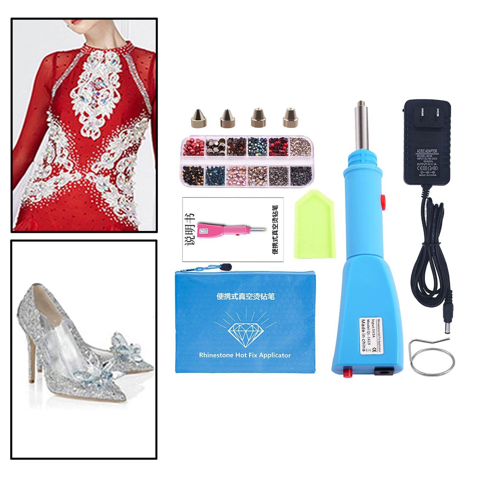 Hotfix Applicator Kit Wand Hot Fix Rhinestone Iron On for Nails Decor Blue