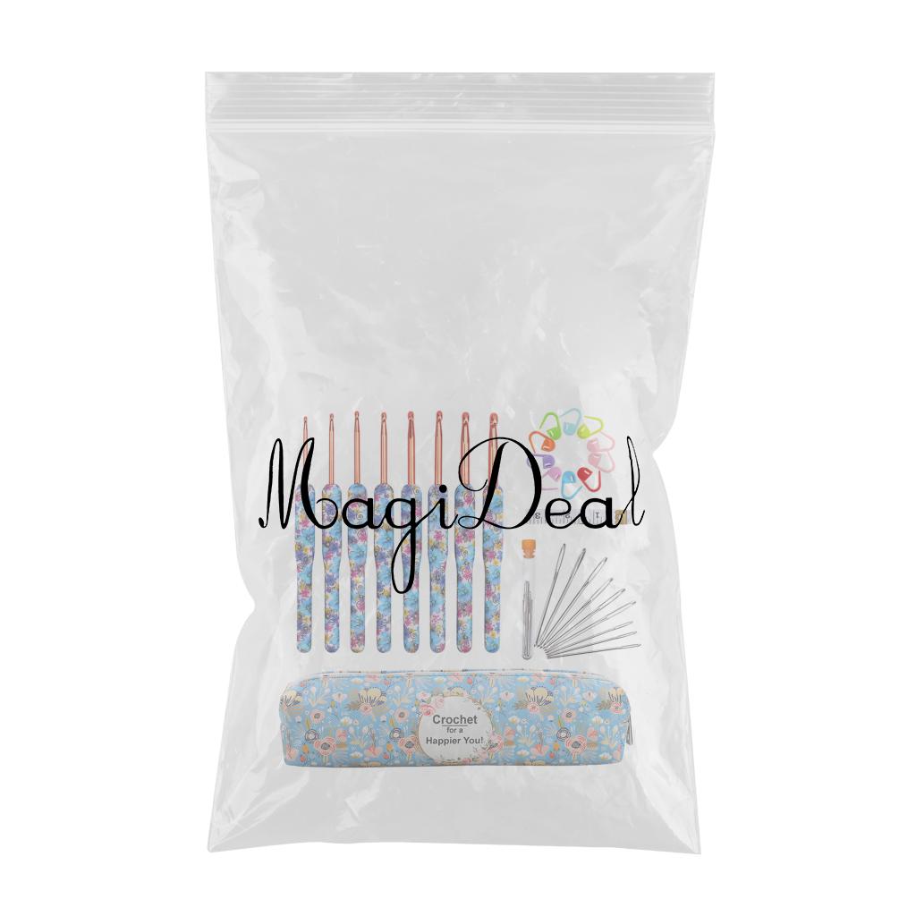 29x Aluminum Crochet Hooks Needles Knit Set Ergonomic Weave Yarn Craft Blue