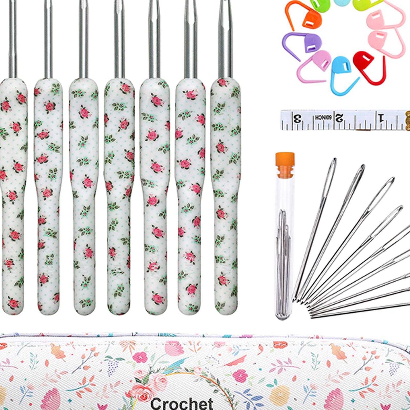 29x Aluminum Crochet Hooks Needles Knit Set Ergonomic Weave Yarn Craft White