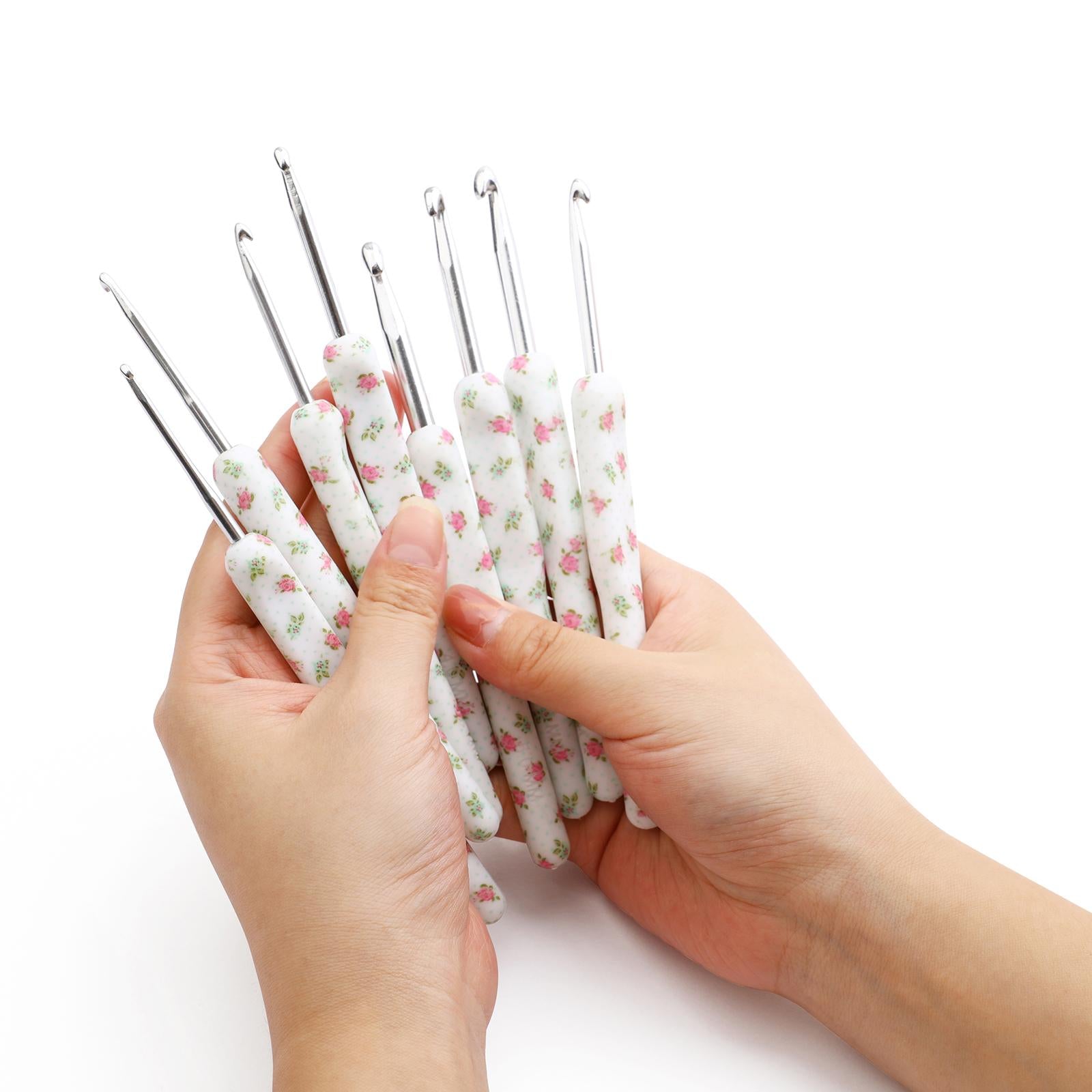 29x Aluminum Crochet Hooks Needles Knit Set Ergonomic Weave Yarn Craft White