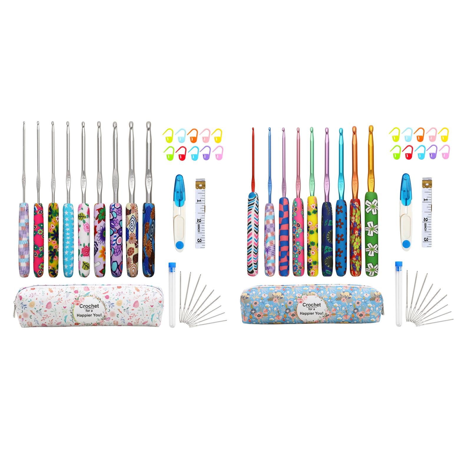 31Pcs Crochet Hook Kit Yarn Knitting Hooks + Case 9-Sizes for Beginners White Case