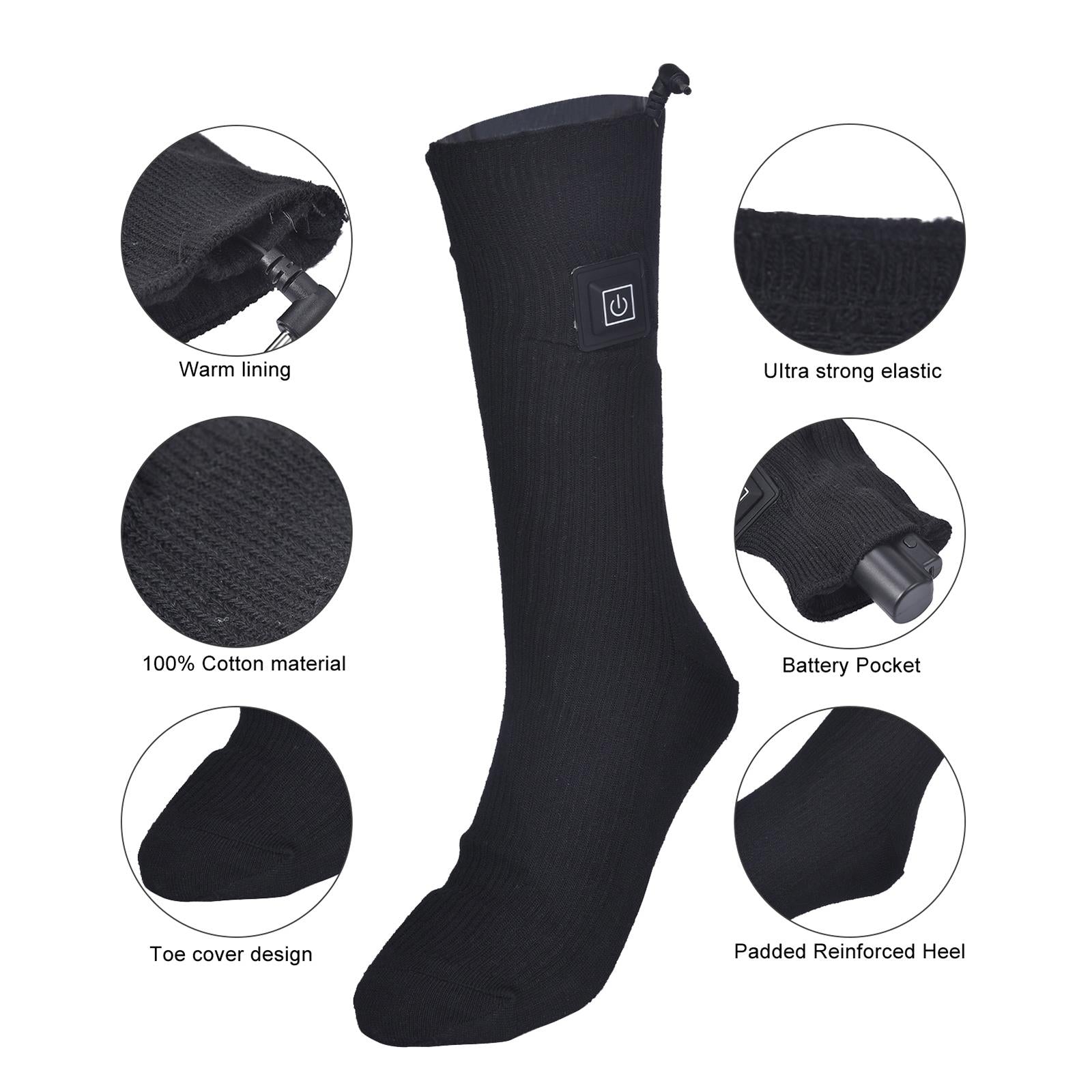Electric Heated Socks Rechargeable Battery Women Men Feet Winter Warm Skiing Black NonAdjustable