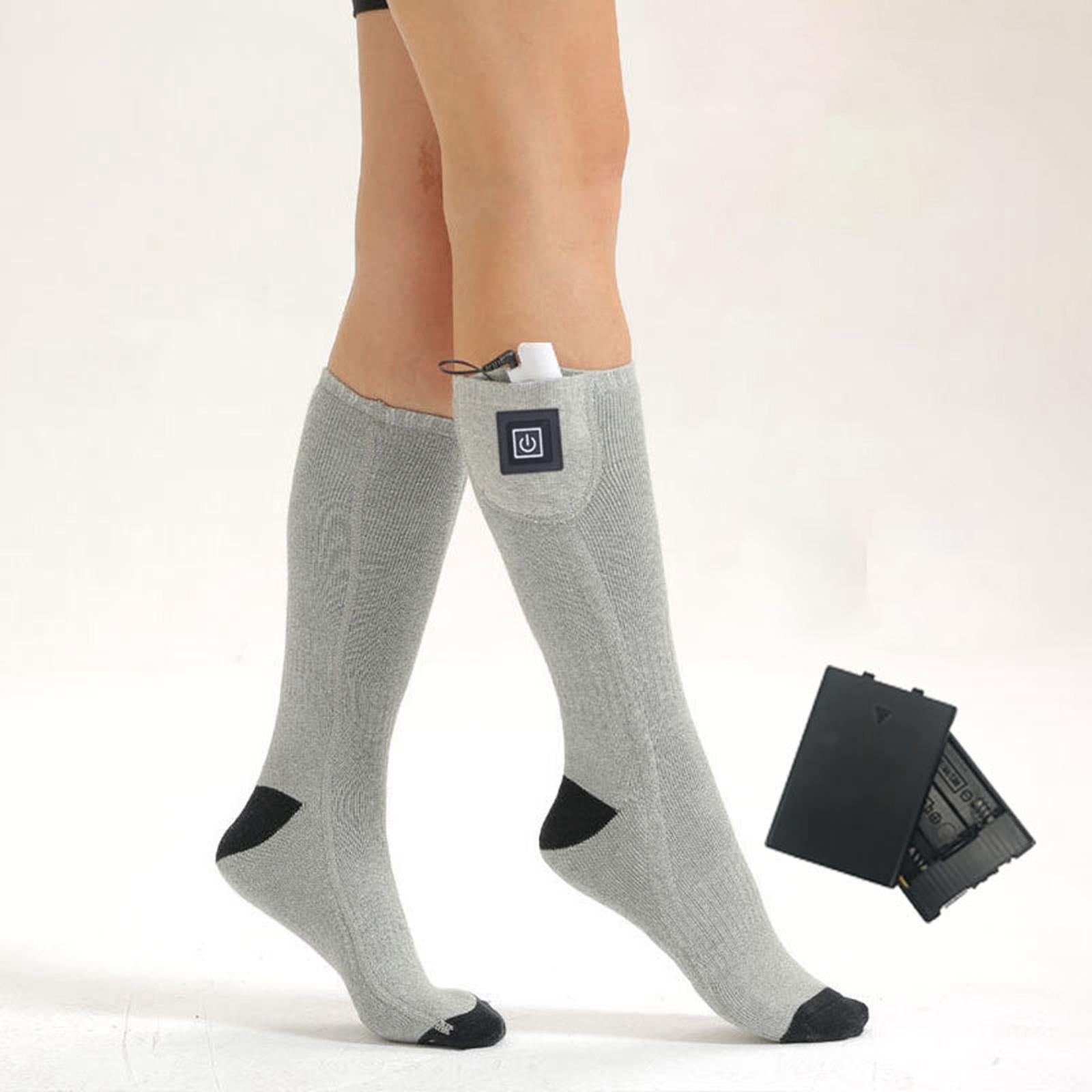 Electric Heated Socks Rechargeable Battery Women Men Feet Winter Warm Skiing Gray Adjustable