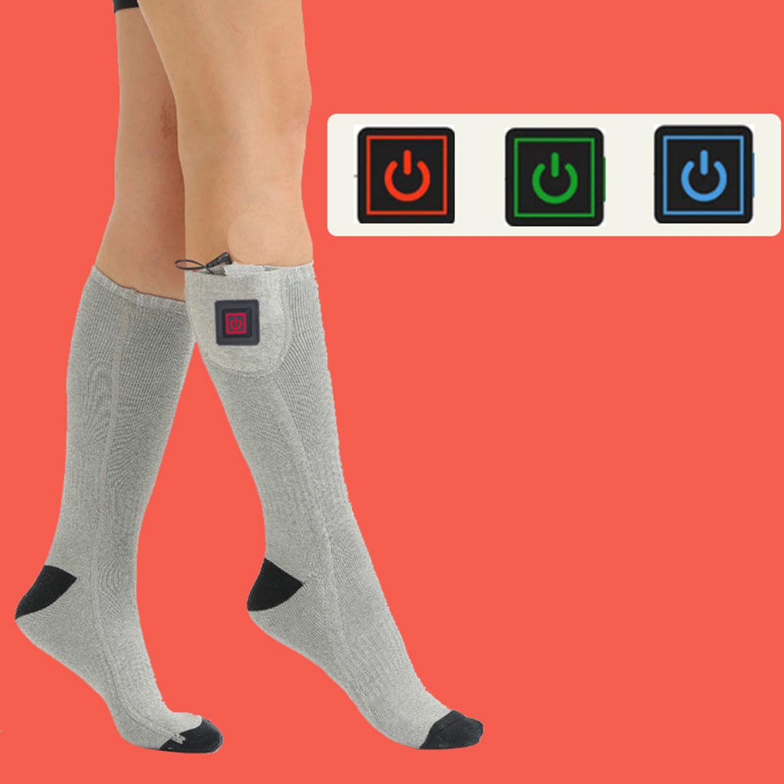 Electric Heated Socks Rechargeable Battery Women Men Feet Winter Warm Skiing Gray Adjustable