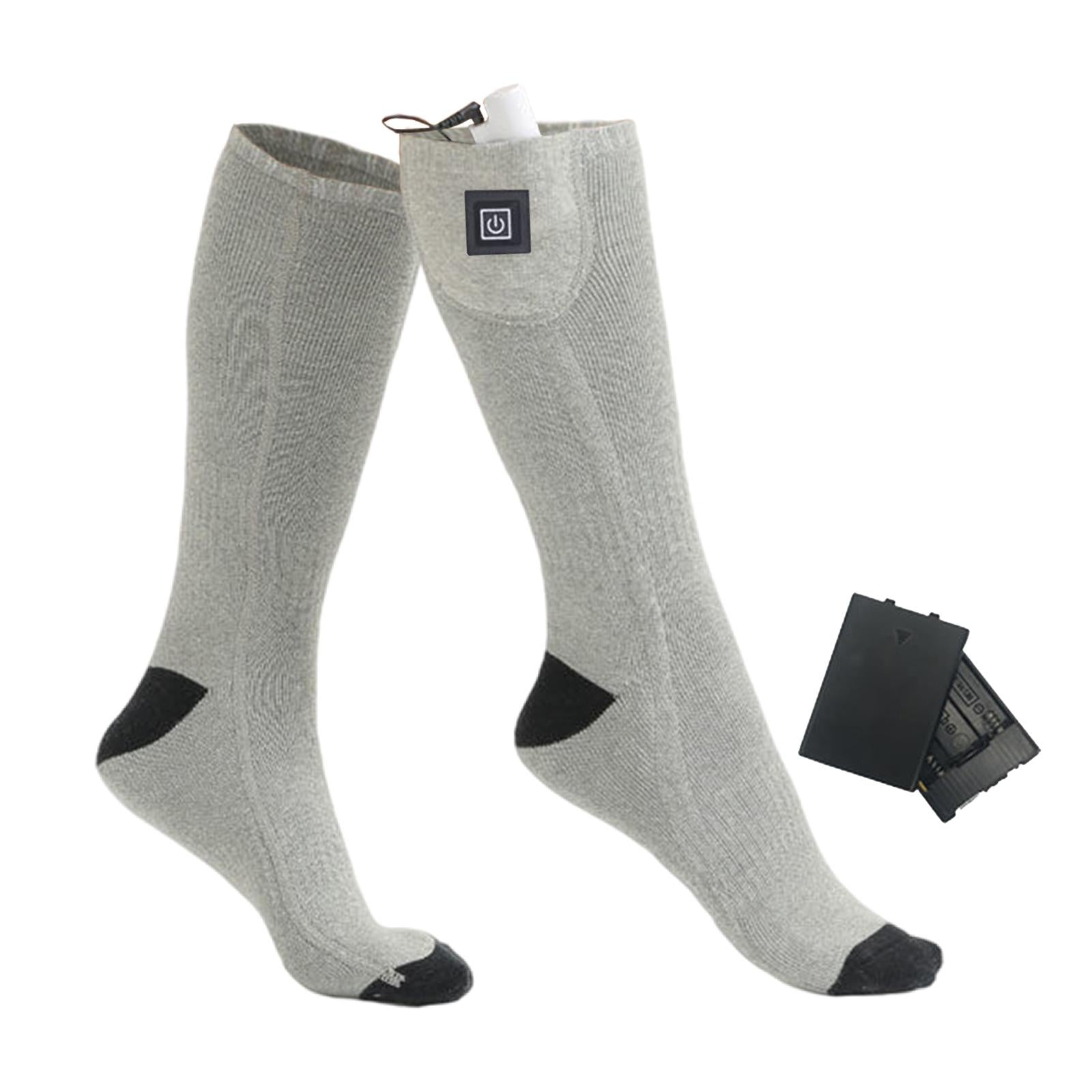 Electric Heated Socks Rechargeable Battery Women Men Feet Winter Warm Skiing Gray Adjustable