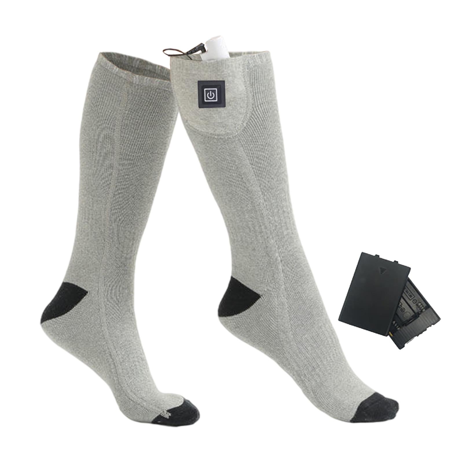 Electric Heated Socks Rechargeable Battery Women Men Feet Winter Warm Skiing Gray Adjustable