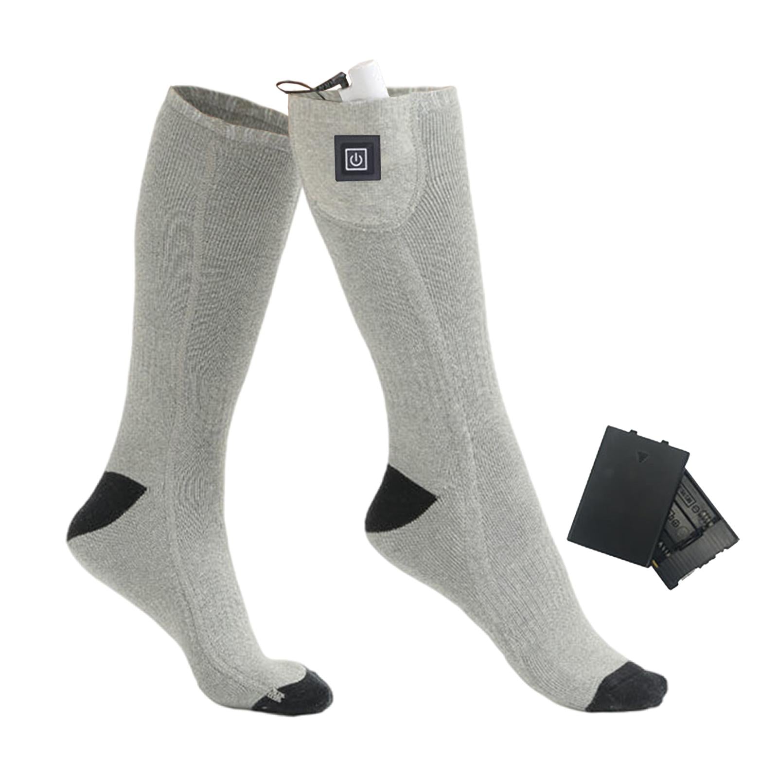 Electric Heated Socks Rechargeable Battery Women Men Feet Winter Warm Skiing Gray Adjustable
