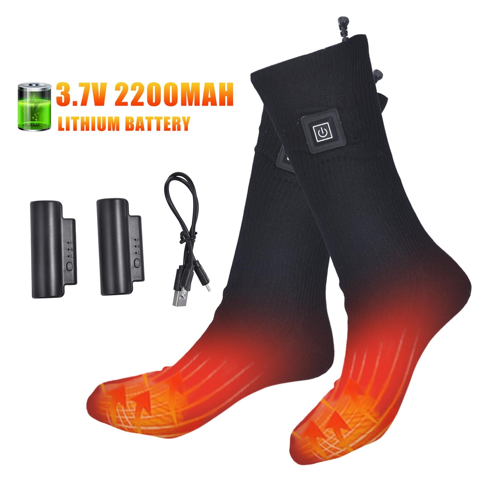 Electric Heated Socks Rechargeable Battery Women Men Feet Winter Warm Skiing Black Adjustable