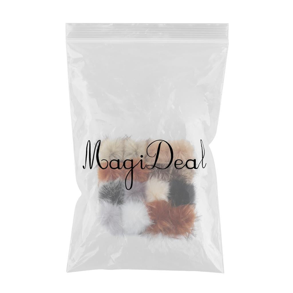 Faux Fur Pompom Ball DIY W/Snap Button Multicolor Caps Scarves 16Pcs 10cm