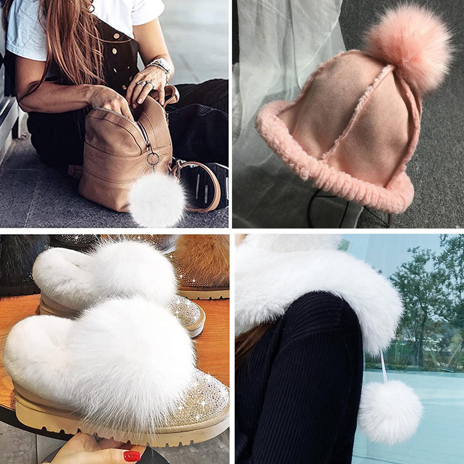 Faux Fur Pompom Ball DIY W/Snap Button Multicolor Caps Scarves 16Pcs 8cm