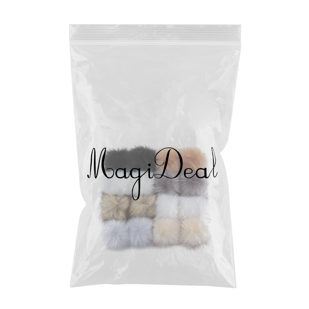 Faux Fur Pompom Ball DIY W/Snap Button Multicolor Caps Scarves 16Pcs 8cm