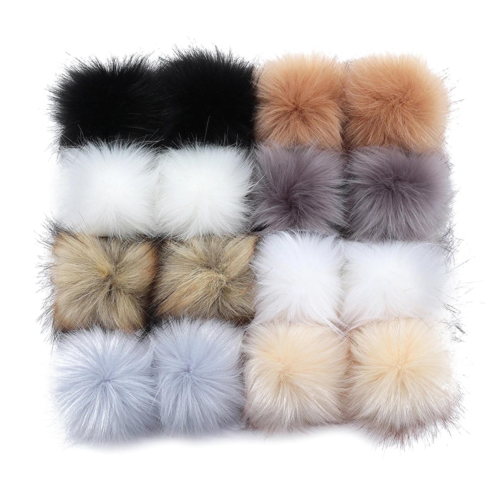 Faux Fur Pompom Ball DIY W/Snap Button Multicolor Caps Scarves 16Pcs 8cm