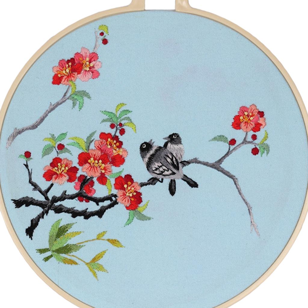 Cross Stitch Kit DIY Floral Flower Sewing Embroidery with Hoop Black Birds