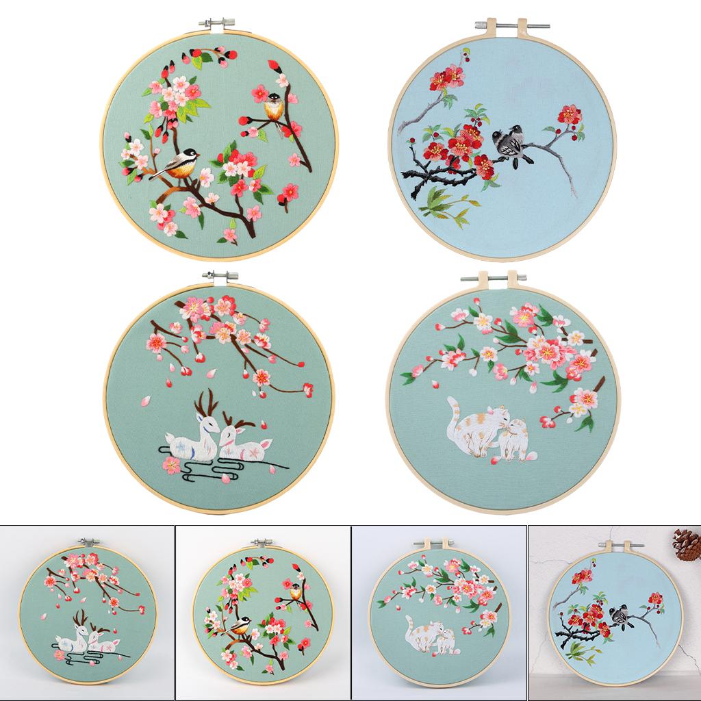 Cross Stitch Kit DIY Floral Flower Sewing Embroidery with Hoop Black Birds