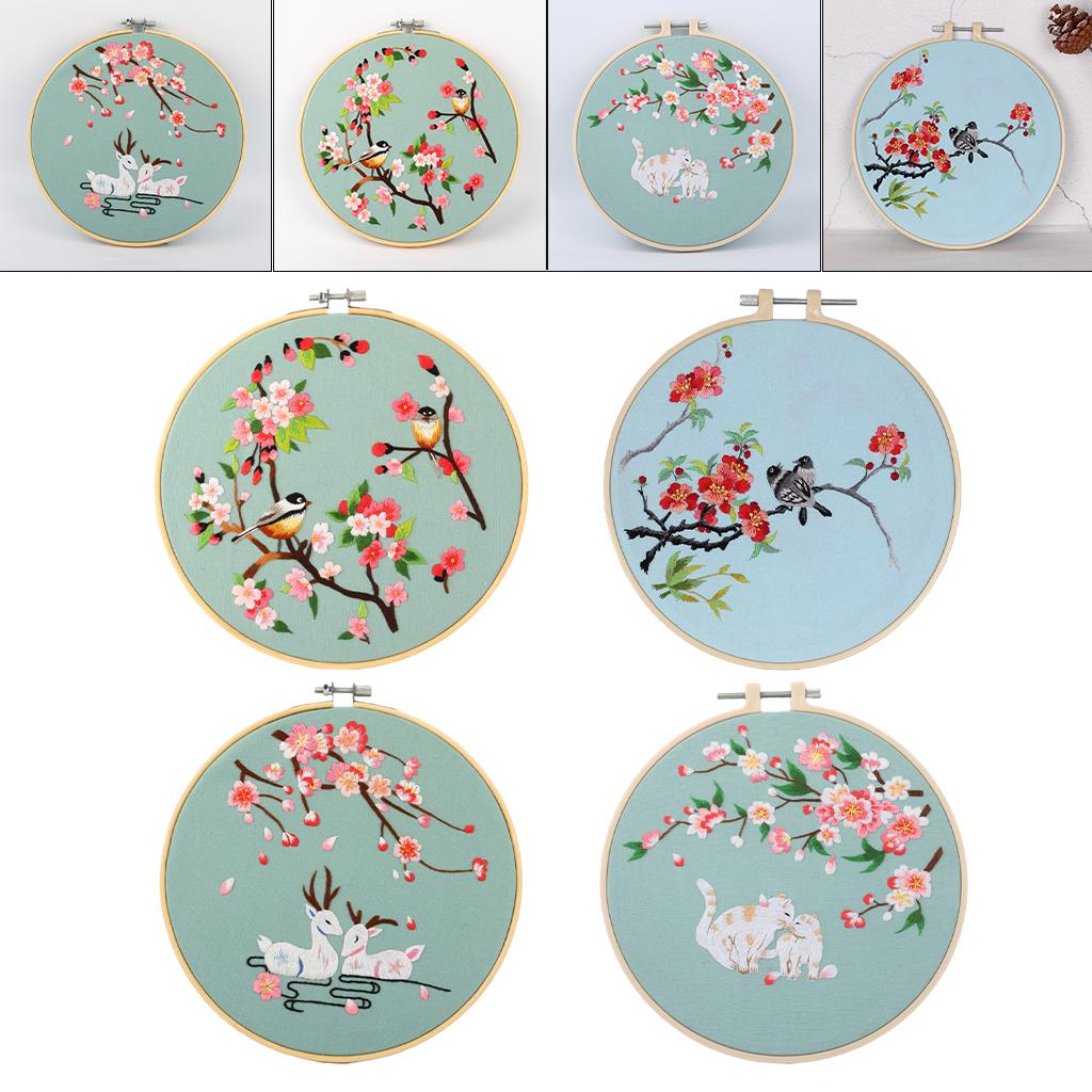 Cross Stitch Kit DIY Floral Flower Sewing Embroidery with Hoop Black Birds