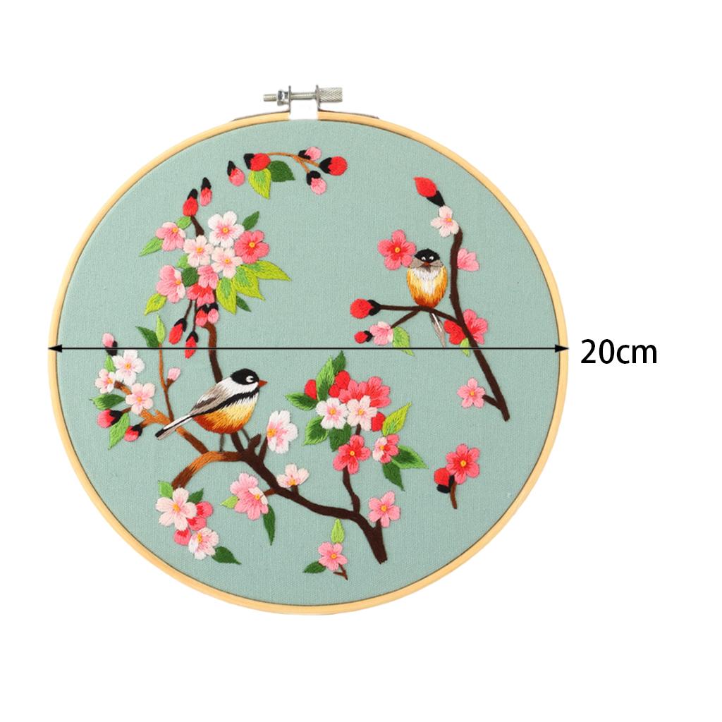Cross Stitch Kit DIY Floral Flower Sewing Embroidery with Hoop Yellow Birds