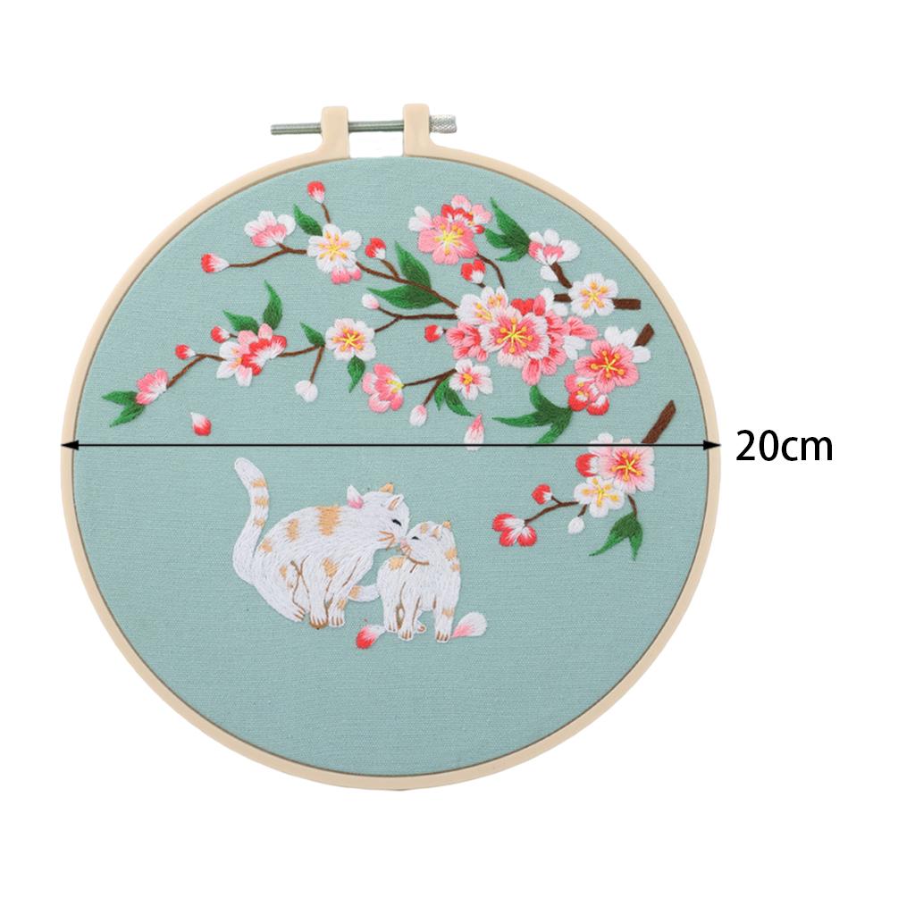 Cross Stitch Kit DIY Floral Flower Sewing Embroidery with Hoop Two Cats