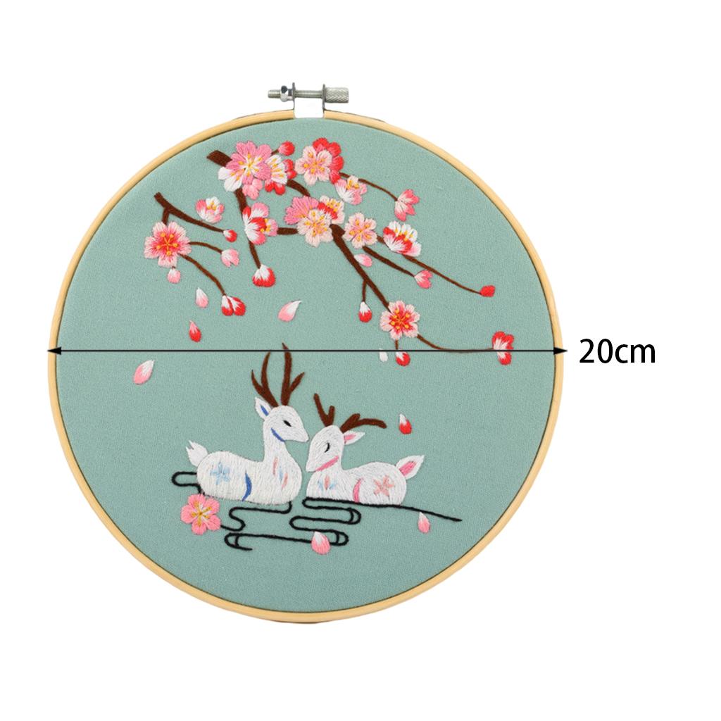 Cross Stitch Kit DIY Floral Flower Sewing Embroidery with Hoop Two Deers