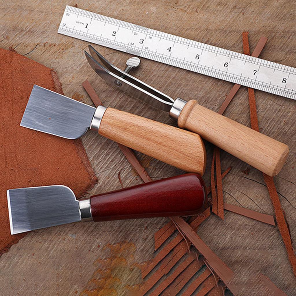 Leather Knife Sharping Skiving Tool Leather Trimming Knife Edging Knife Red Wood Handle