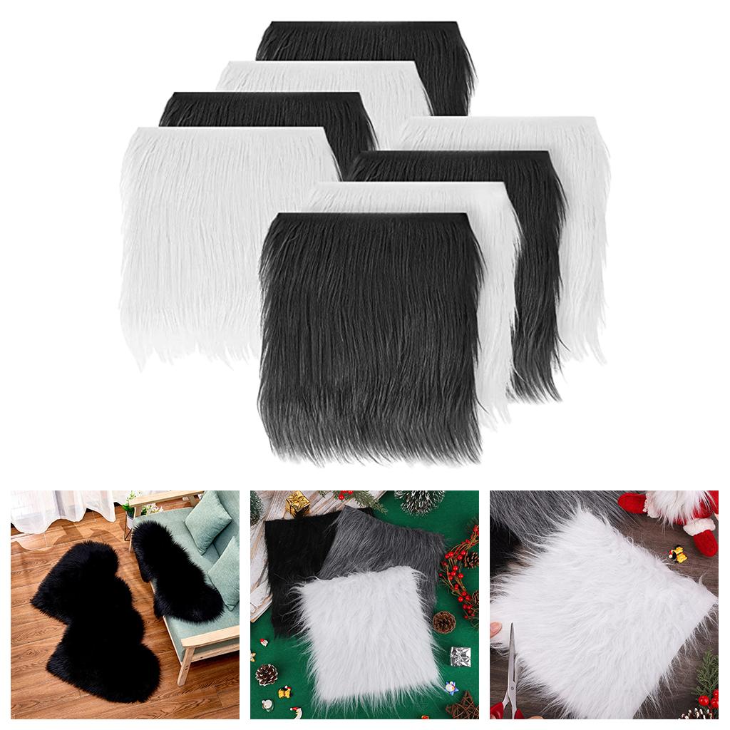 8x Faux Fur Square Fabric Handmade Furry Long Hair Pile for Sewing Craft DIY